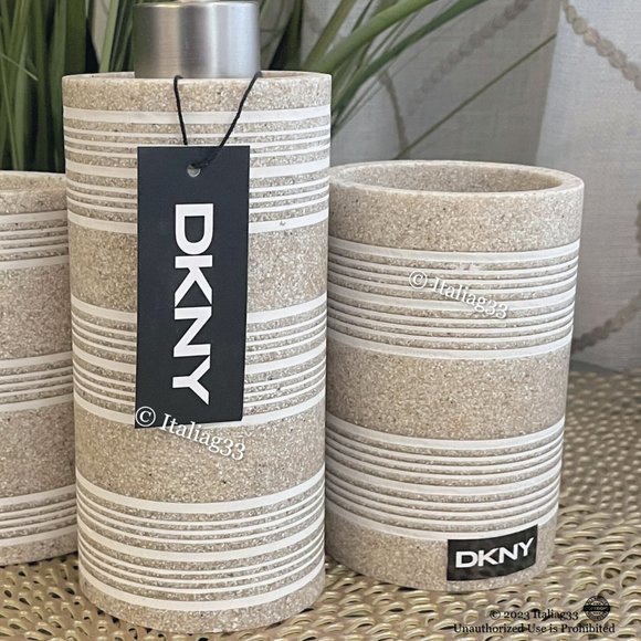 DKNY Soap Pump, Toothbrush Holder, Tumbler Bathroom Accessory 3Pc Set Sand Tan - Picture 7 of 16